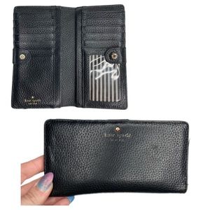 Kate Spade Black Pebbled Leather Slim Snap Long Wallet